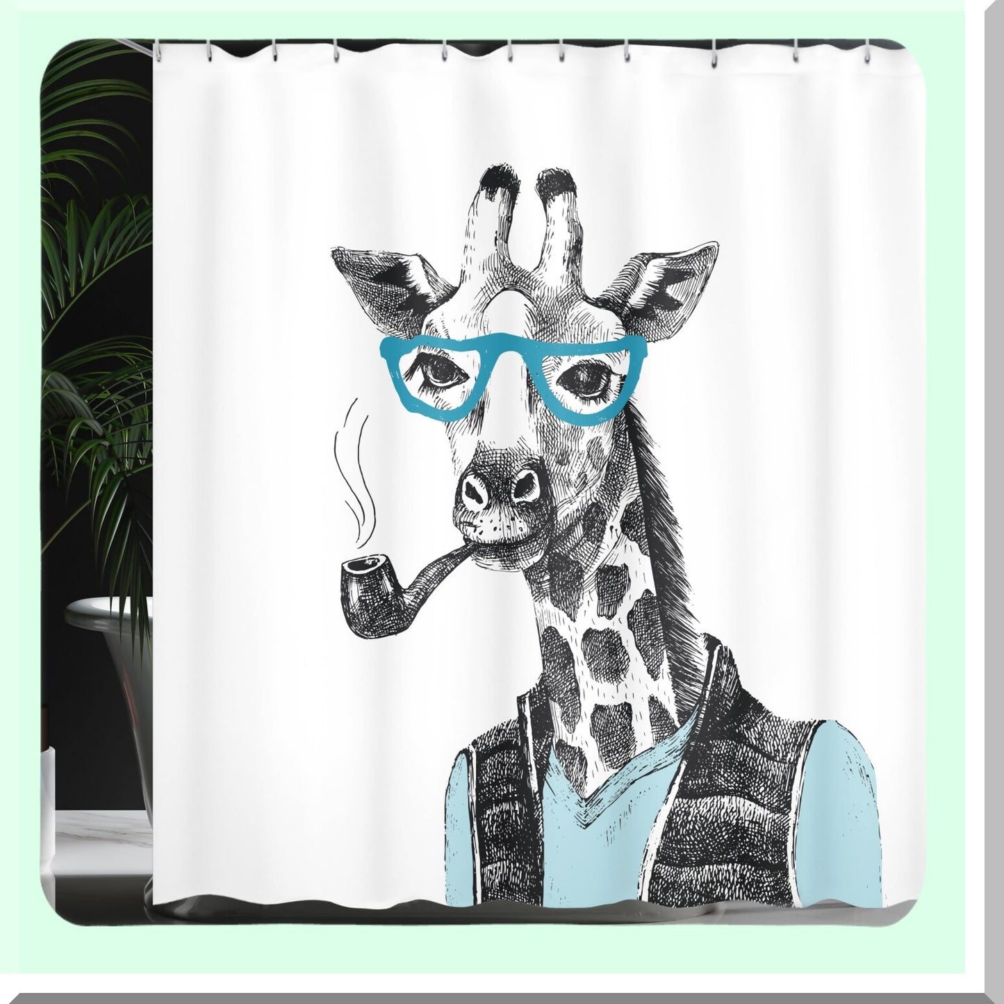 Giraffe Shower Curtain 69x75 Inches Black White Blue