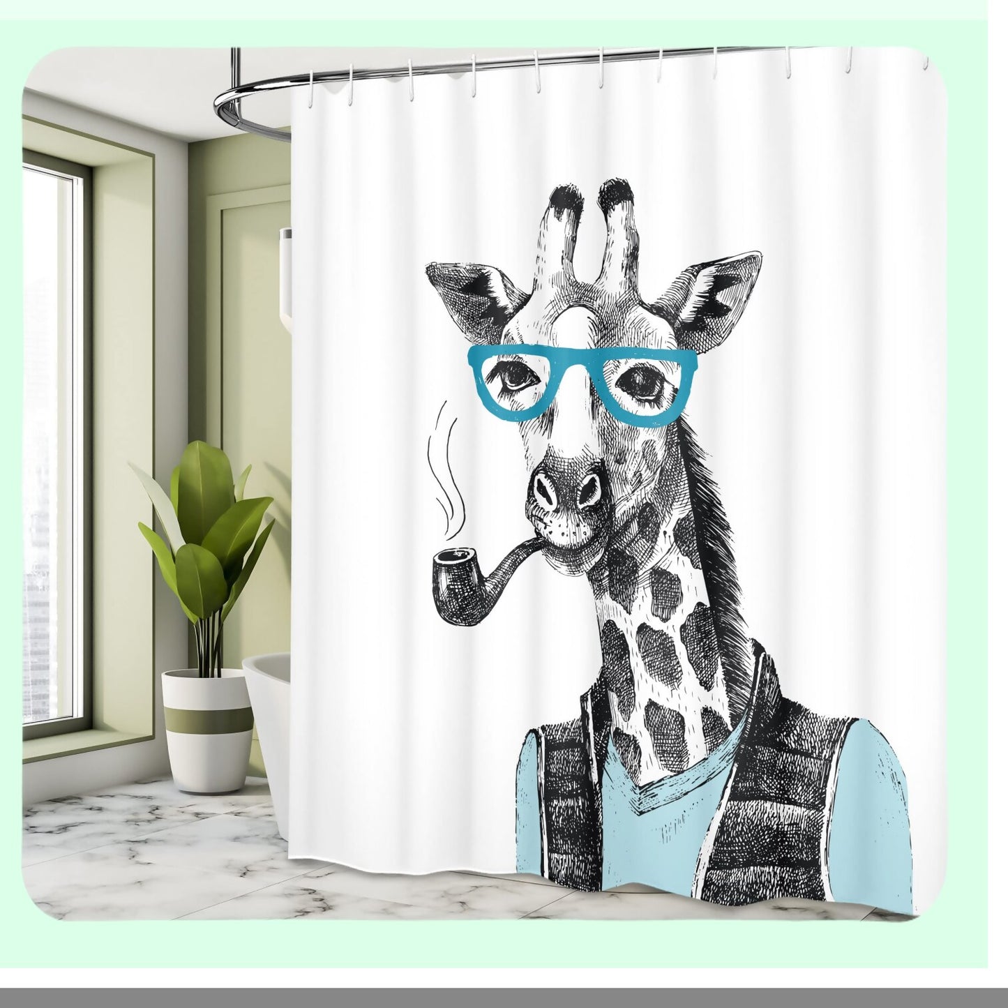 Giraffe Shower Curtain 69x75 Inches Black White Blue