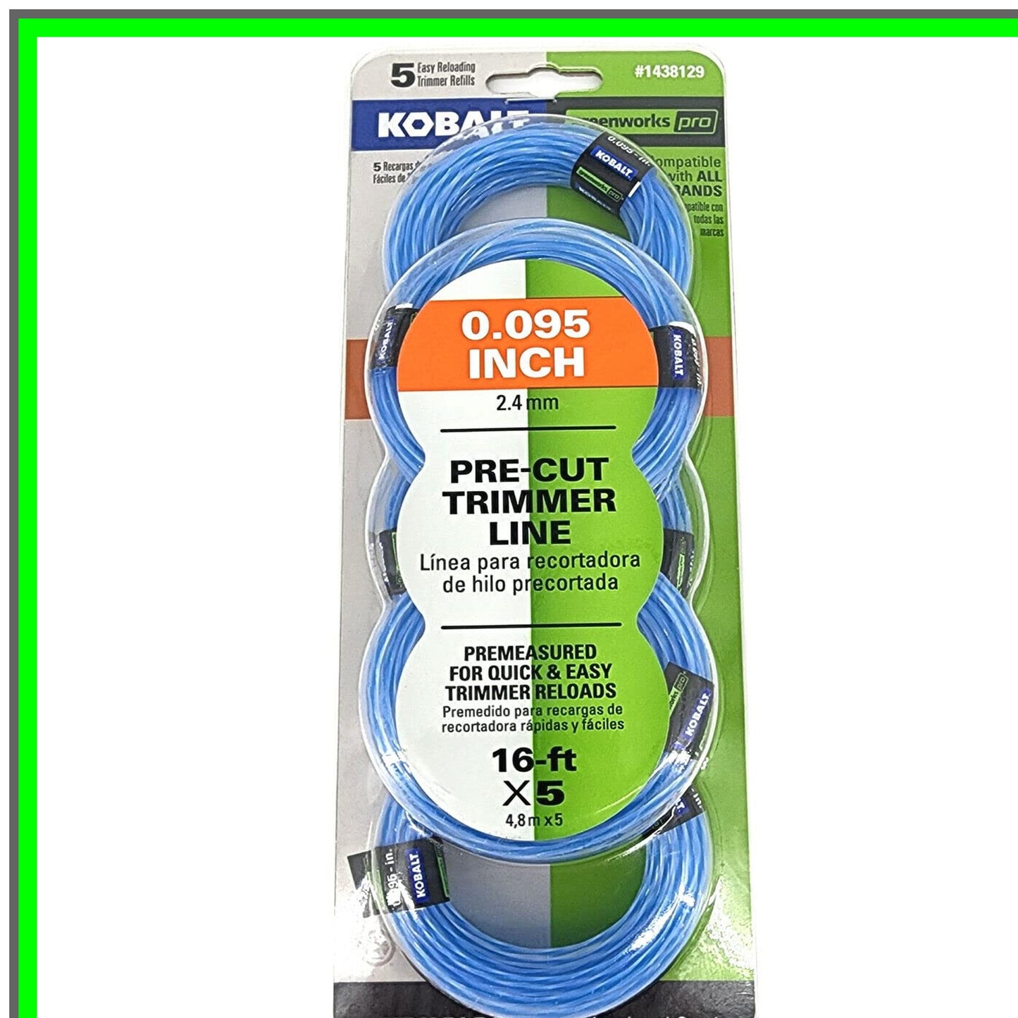 Trimmer Line 5-Pack 0.095 Inch Pre-Cut 16 ft Durable Cutting Solution