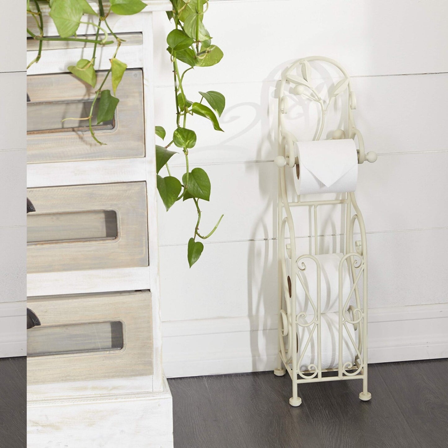 Metal Scroll Toilet Paper Holder Cream 8"x6"x24"