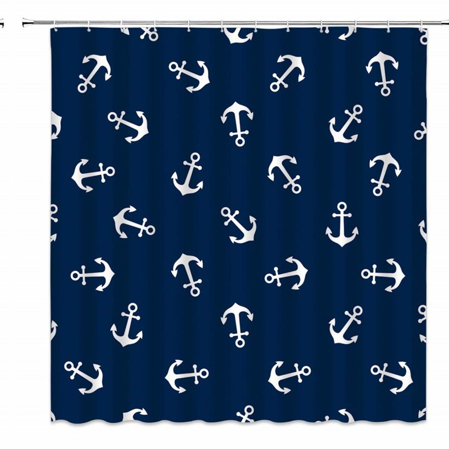 Nautical Navy Blue White Shower Curtain 70x70 Inches
