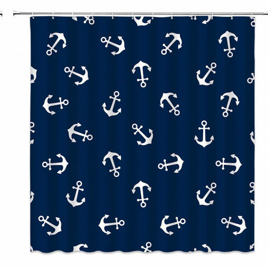 Nautical Navy Blue White Shower Curtain 70x70 Inches