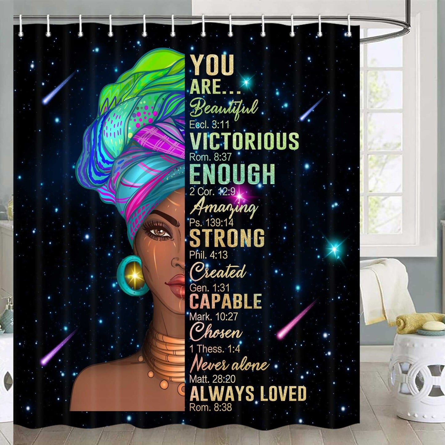 Black Girl Shower Curtain 70x70 Inches