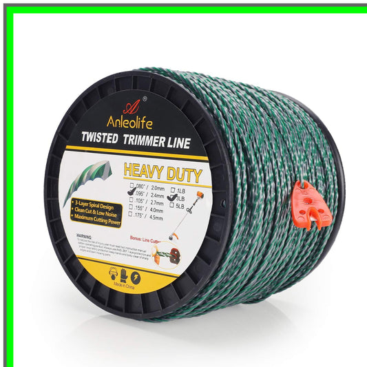 Heavy Duty Twisted Trimmer Line Spool with Bonus Cutter 3-Pound 095-inch