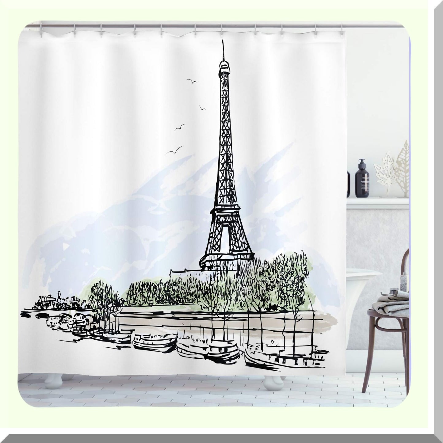 Paris Eiffel Tower Shower Curtain 69x84 Black and White