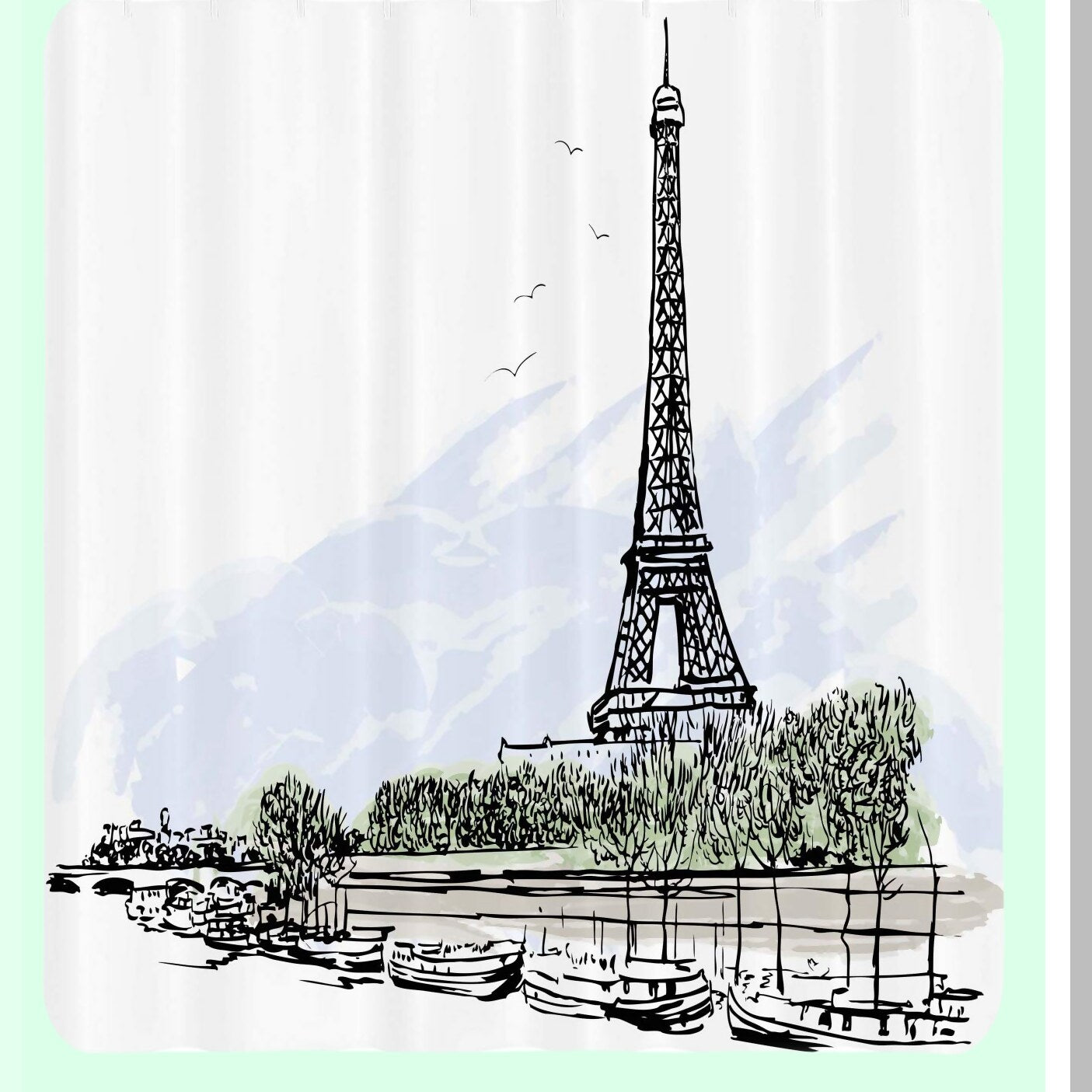 Paris Eiffel Tower Shower Curtain 69x84 Black and White