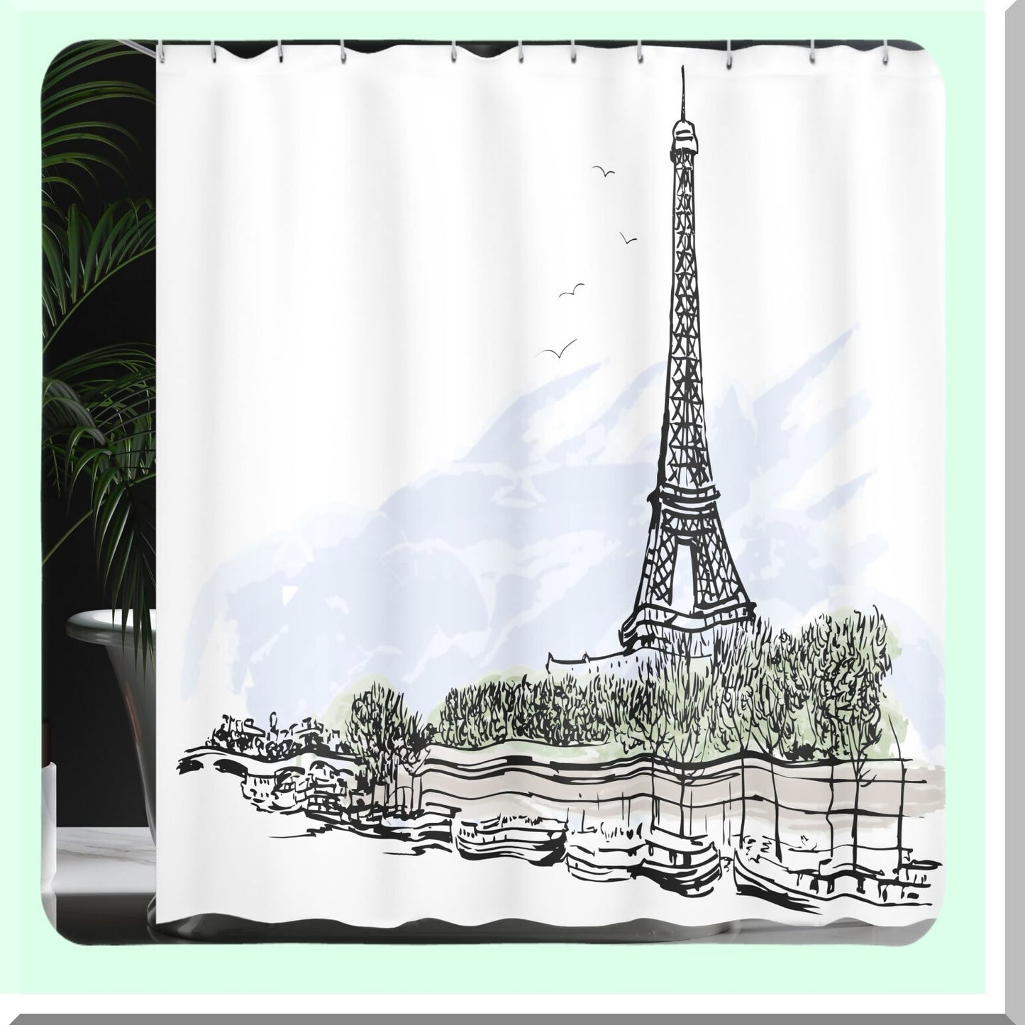 Paris Eiffel Tower Shower Curtain 69x84 Black and White