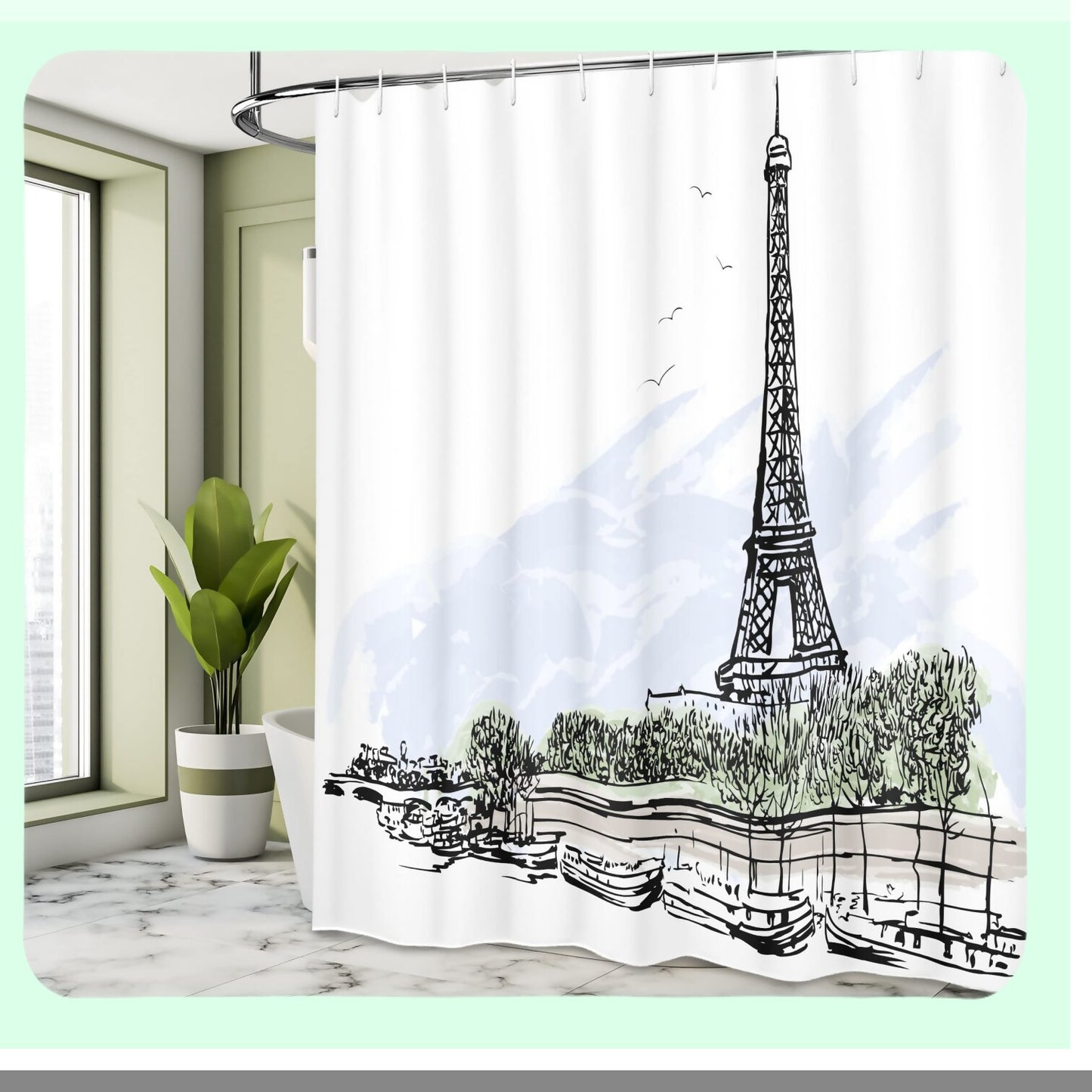 Paris Eiffel Tower Shower Curtain 69x84 Black and White