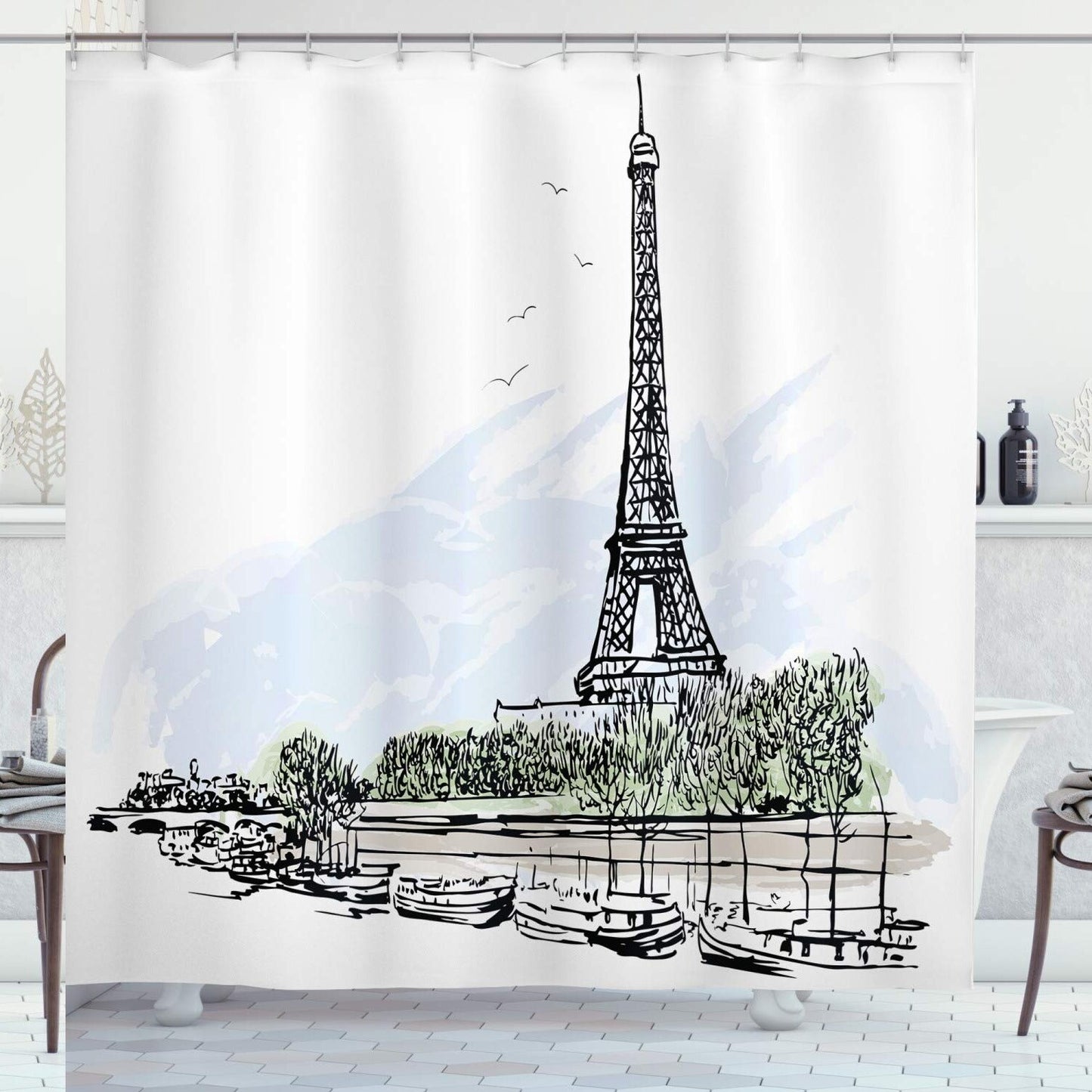 Paris Eiffel Tower Shower Curtain 69x84 Black and White