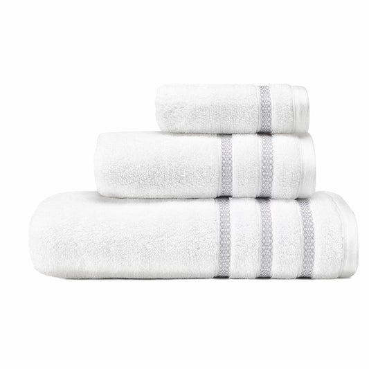 Textured Trellis Grey 3-Piece Cotton Towel Set