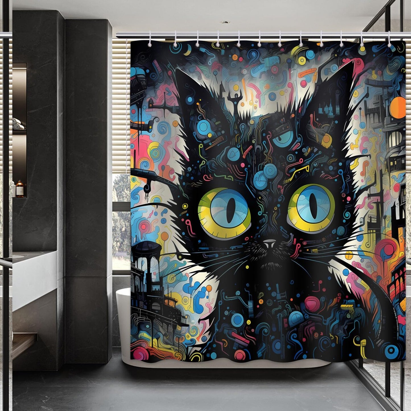 Hippie Cat Shower Curtain 72x72 inches Waterproof Fabric