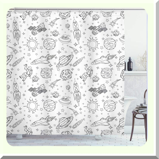 Cartoon Space Shower Curtain 69x75 inches