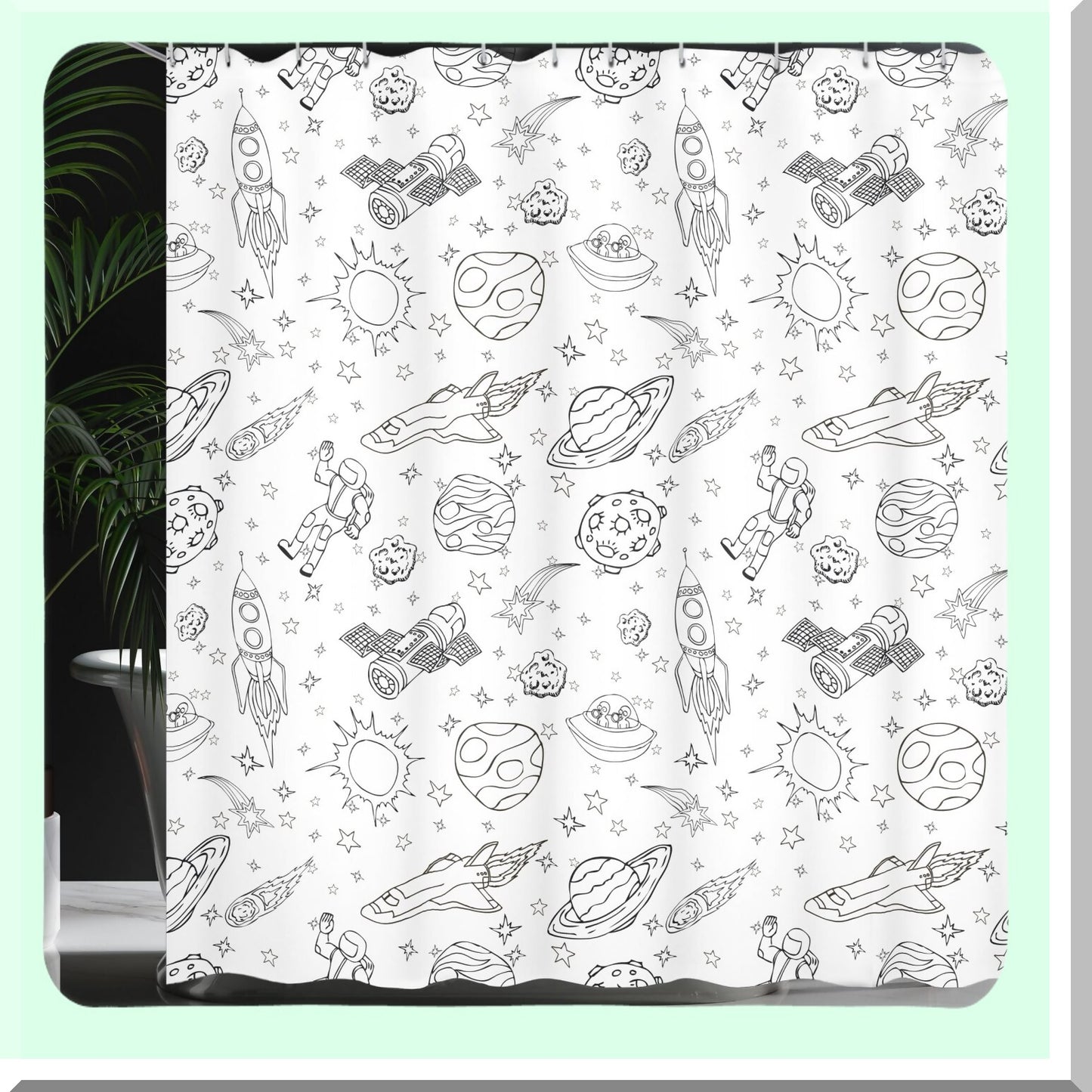 Cartoon Space Shower Curtain 69x75 inches