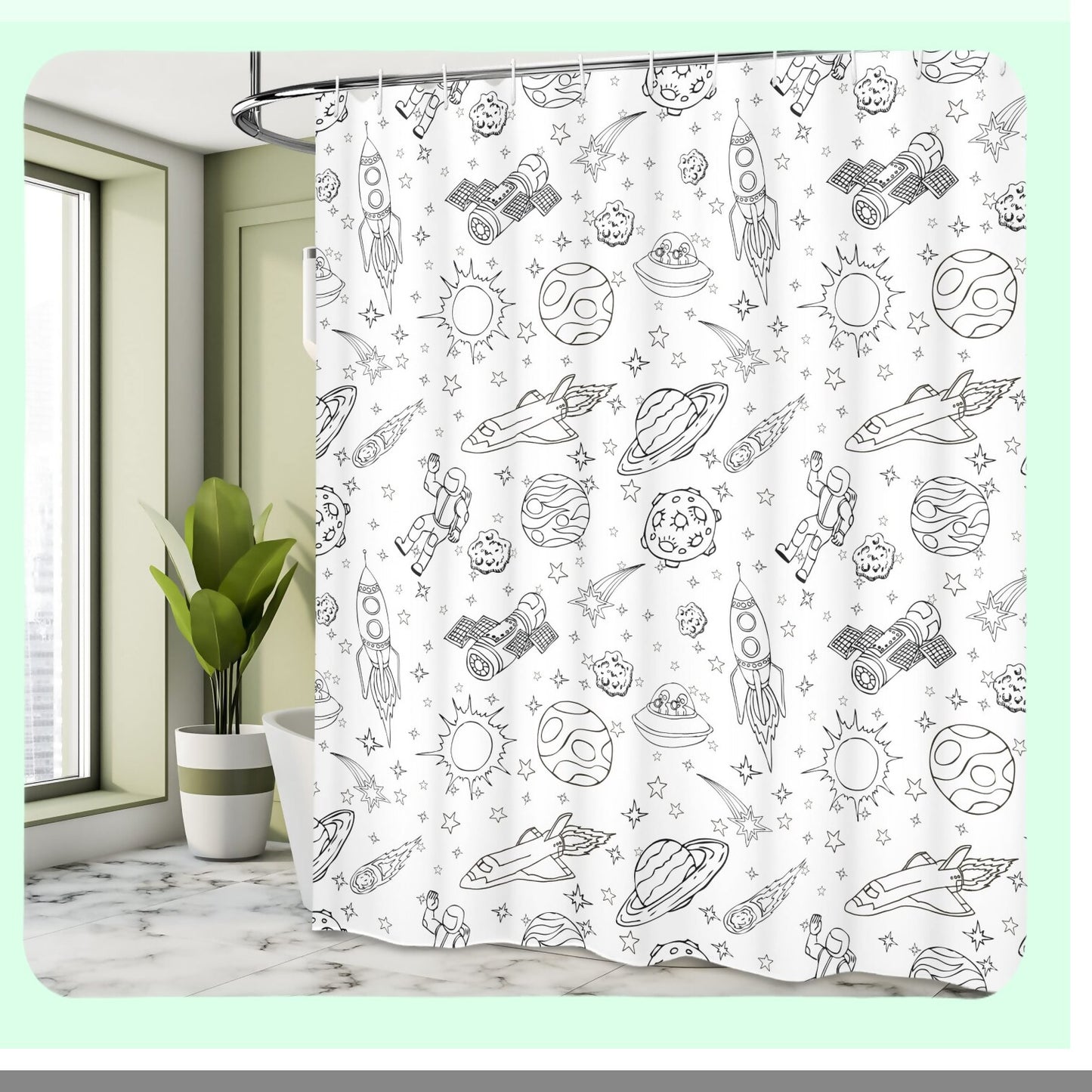 Cartoon Space Shower Curtain 69x75 inches