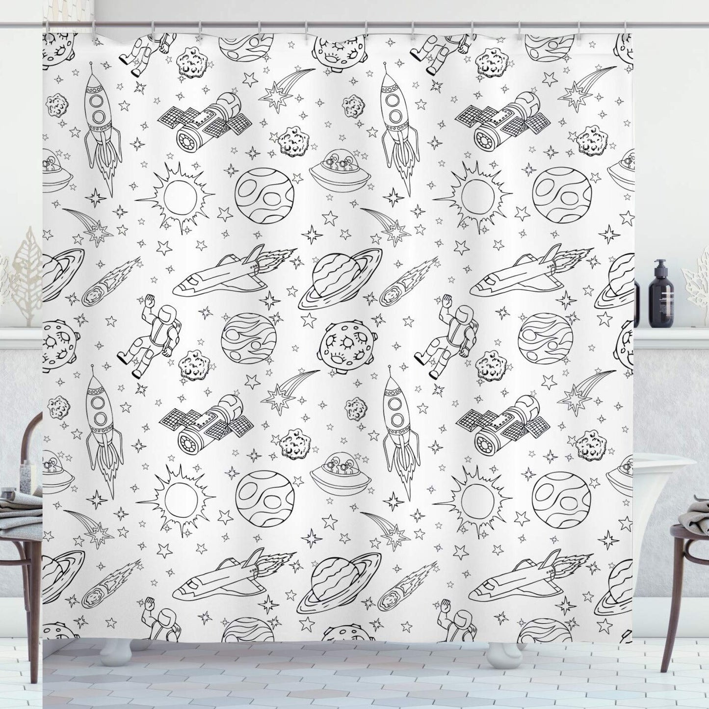 Cartoon Space Shower Curtain 69x75 inches