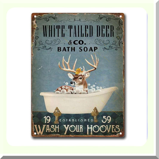 Vintage Metal Tin Sign White Tailed Deer Bathroom Decor 8x12 in
