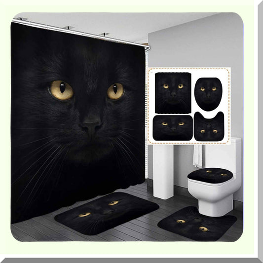 4PCS Black Panther Shower Curtain Set with Bath Rugs
