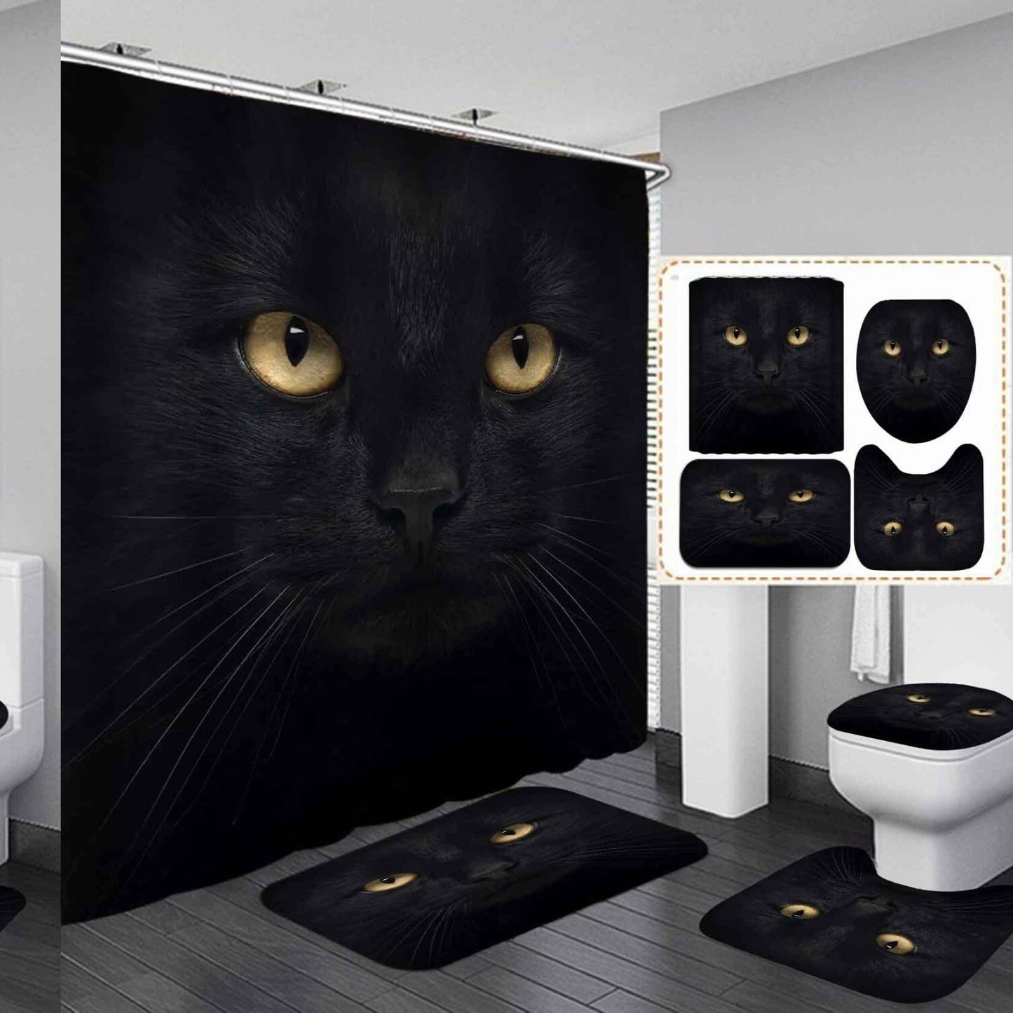 4PCS Black Panther Shower Curtain Set with Bath Rugs