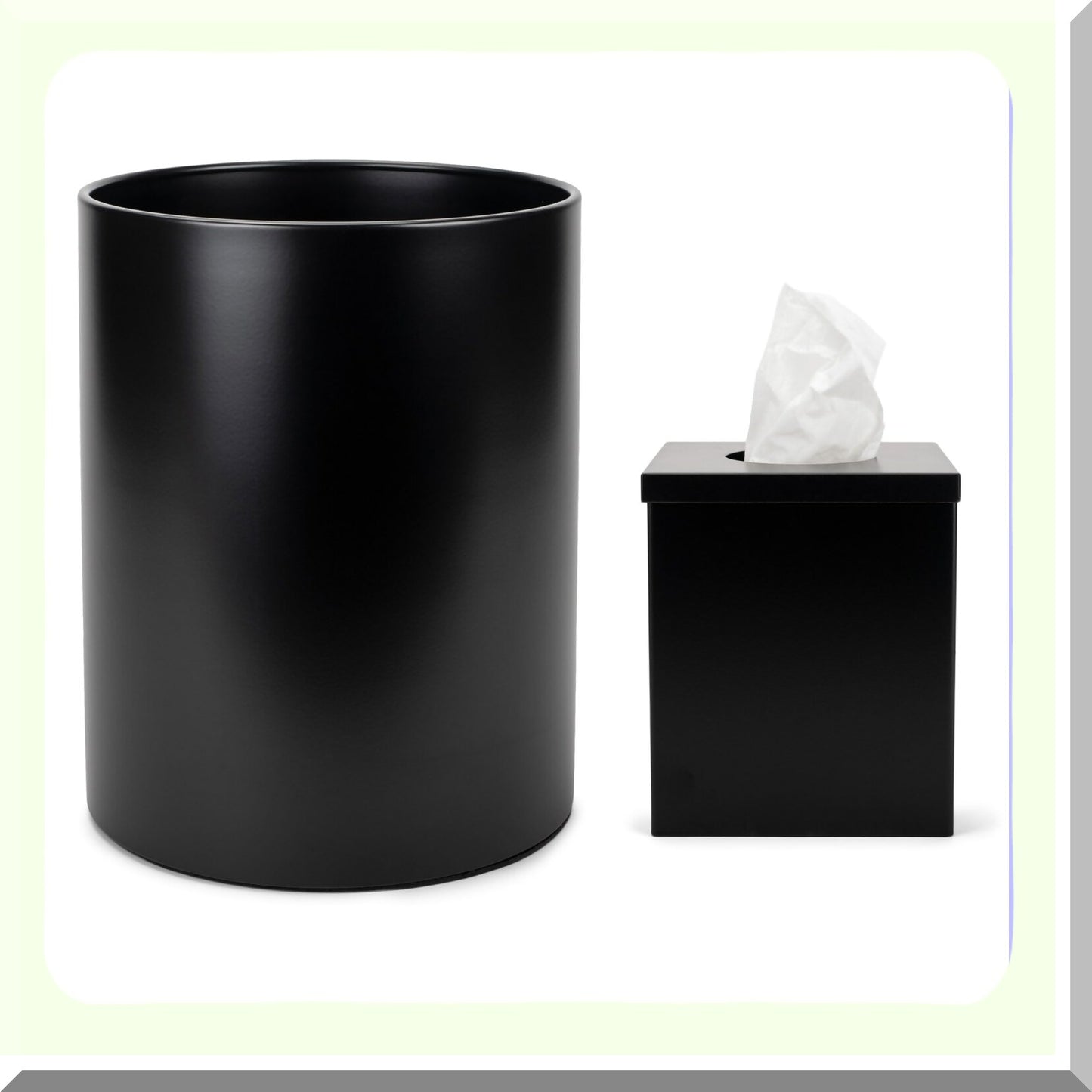 Round Black Bathroom Trash Can and Tissue Box Set of 2