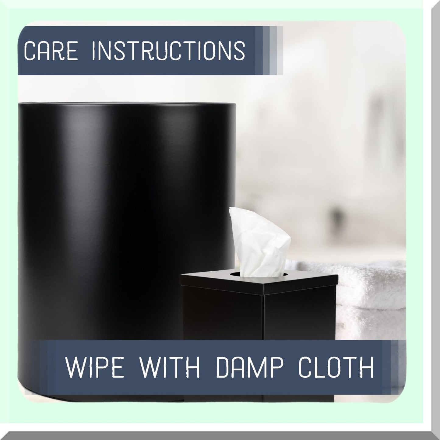 Round Black Bathroom Trash Can and Tissue Box Set of 2