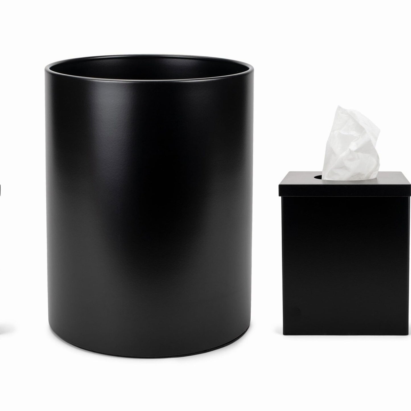 Round Black Bathroom Trash Can and Tissue Box Set of 2