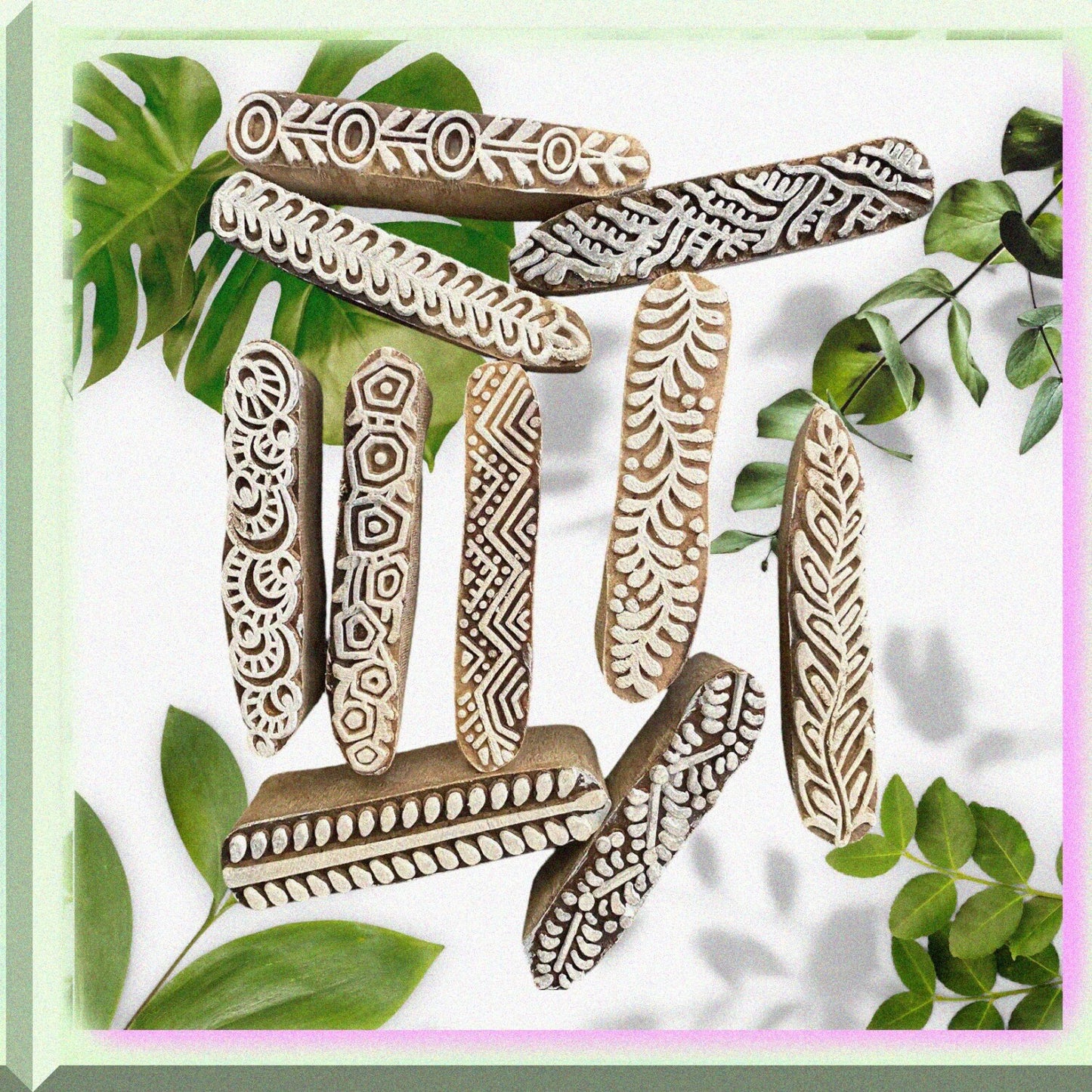 Mehendi Print Blocks Border Pattern Wooden Stamps Set of 10
