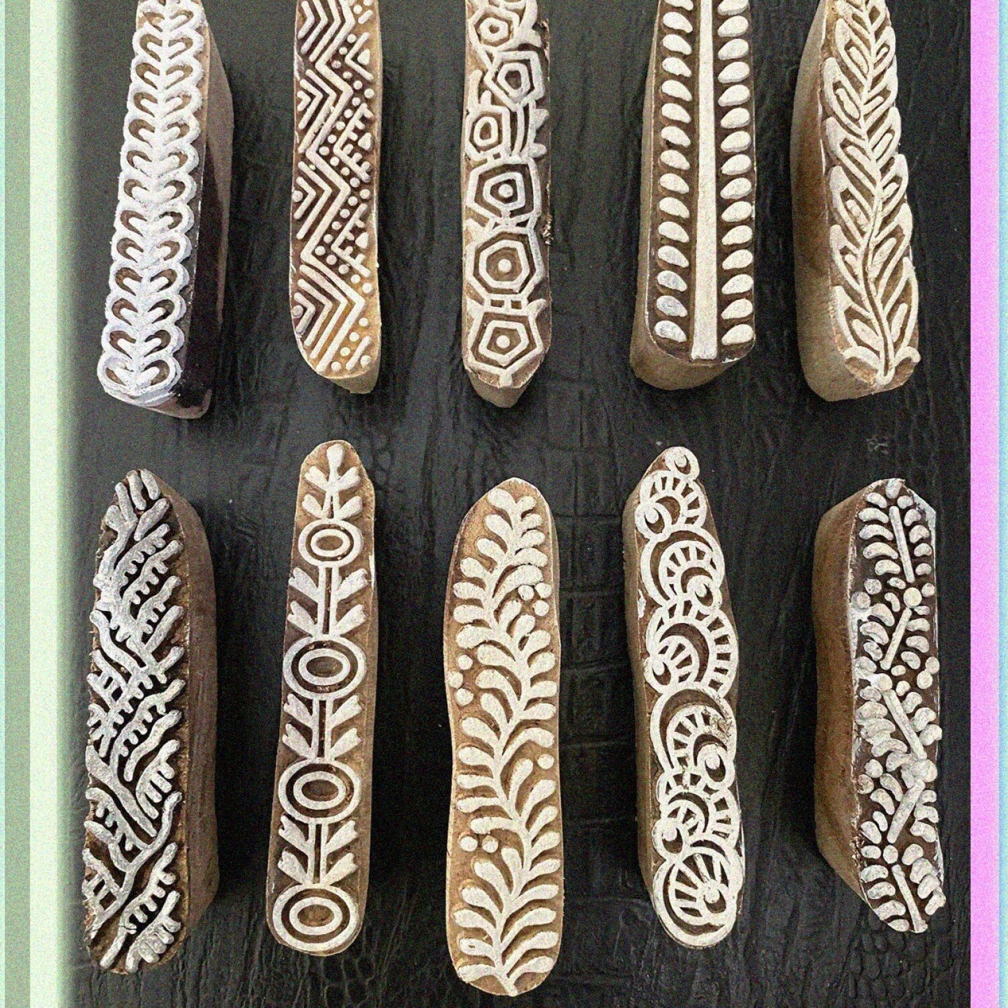 Mehendi Print Blocks Border Pattern Wooden Stamps Set of 10