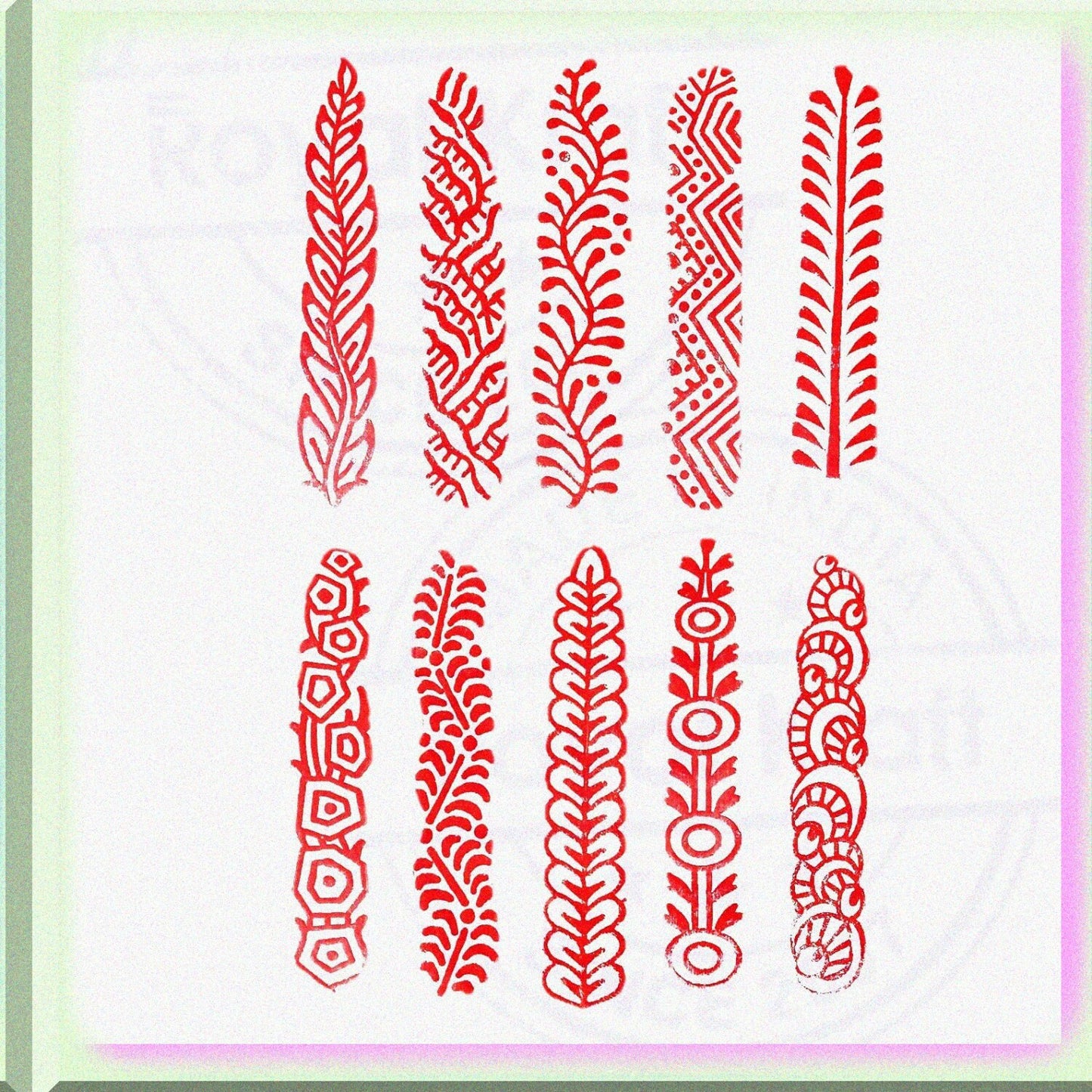 Mehendi Print Blocks Border Pattern Wooden Stamps Set of 10