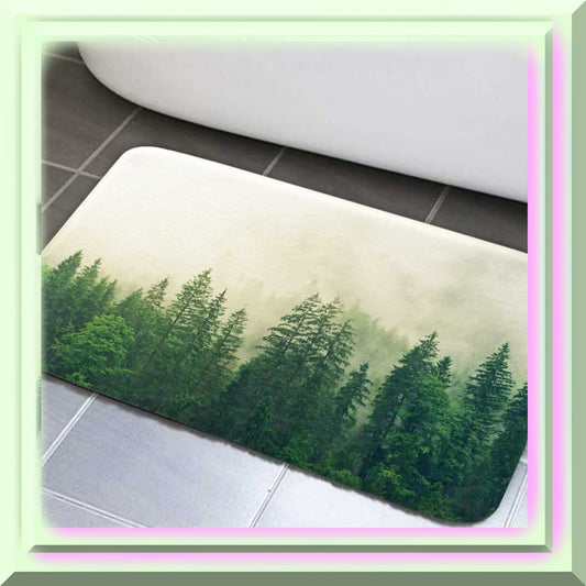 Forest Bathroom Rug 17x29" Non-Slip Green Fog