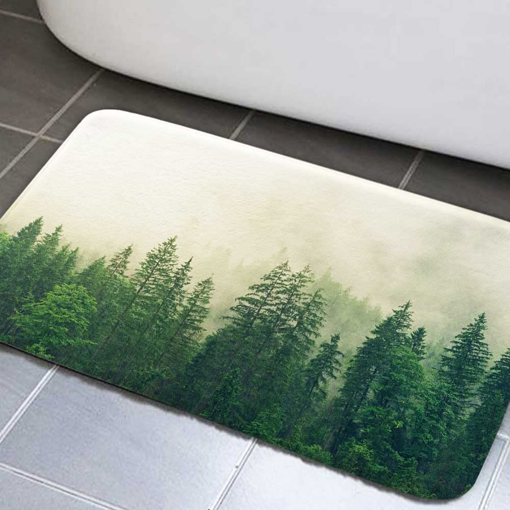 Forest Bathroom Rug 17x29" Non-Slip Green Fog
