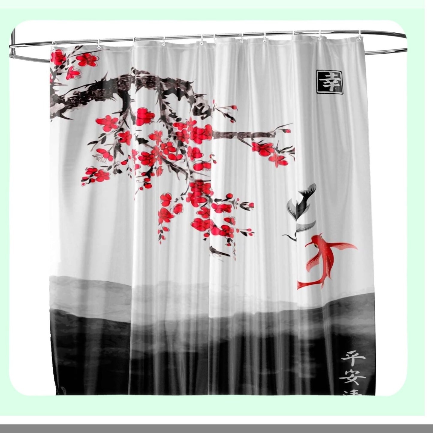 Cherry Blossom Red Shower Curtain with Hooks