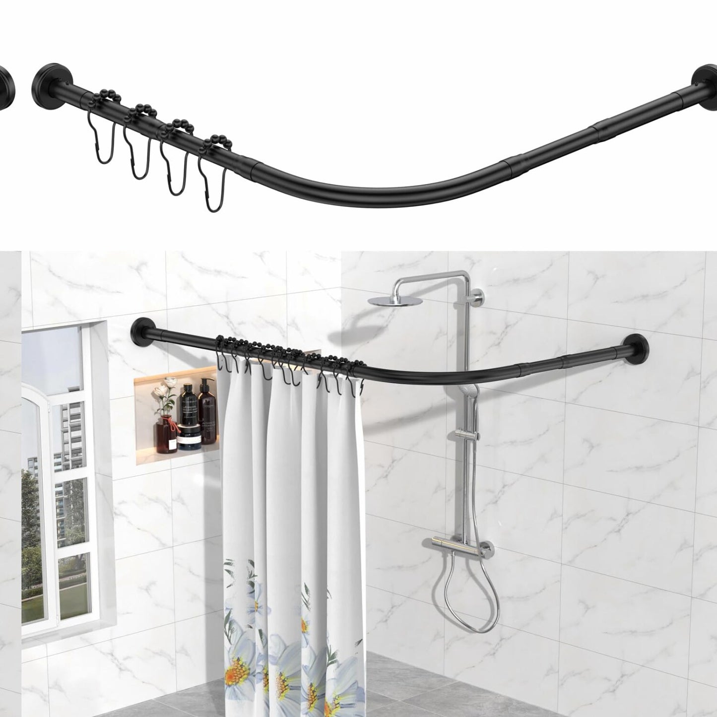 Adjustable L-Shaped Stainless Steel Shower Curtain Rod 27-67 inches