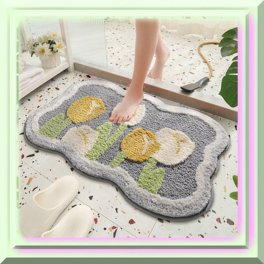 Yellow Flower Bathroom Mat 24"x16" Non Slip