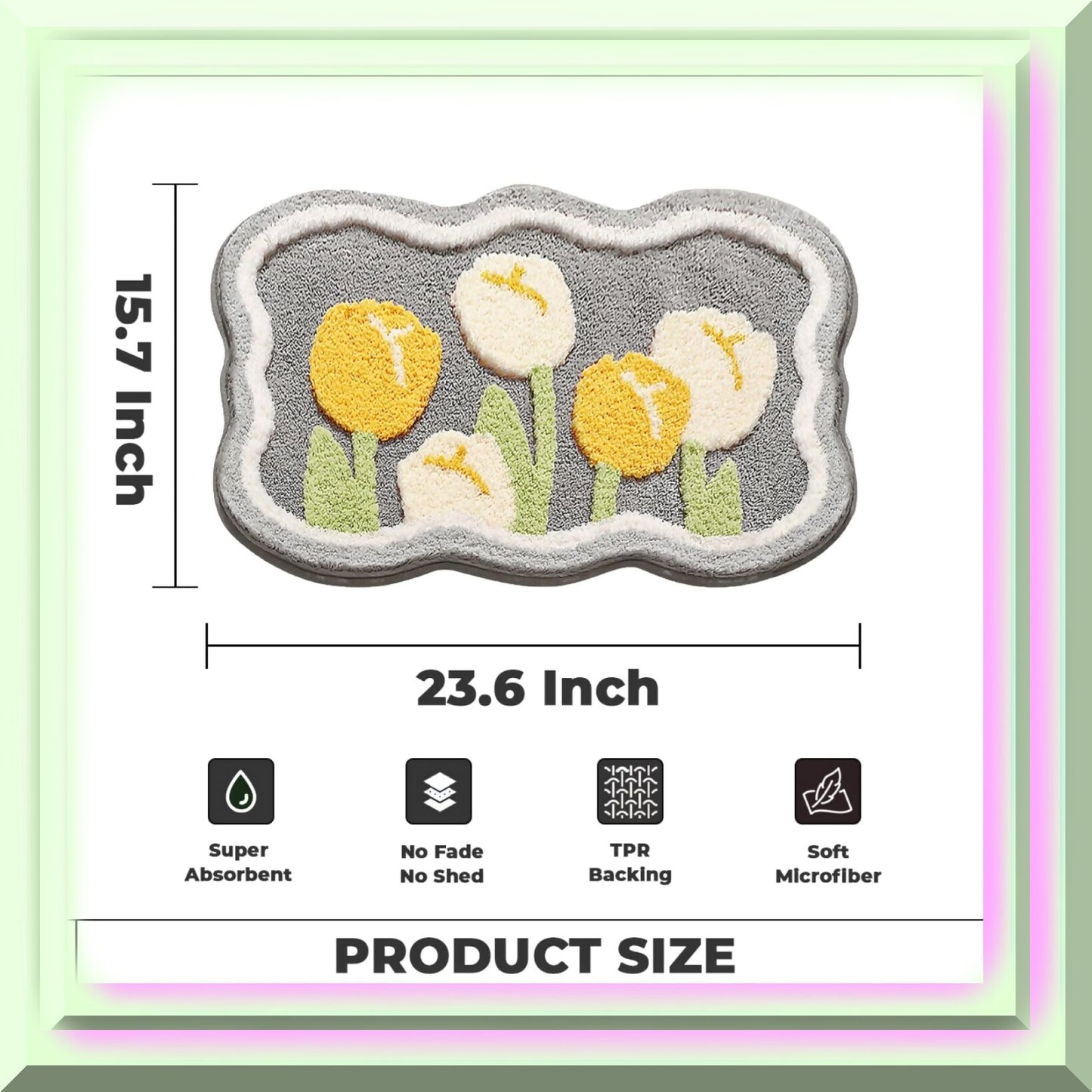 Yellow Flower Bathroom Mat 24"x16" Non Slip