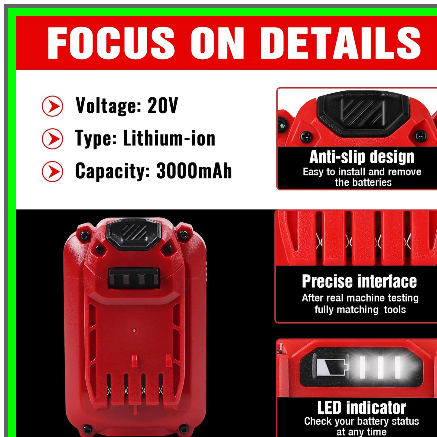 20V 3.0Ah Lithium Ion Replacement Battery for Cordless Power Tools 2 Pack