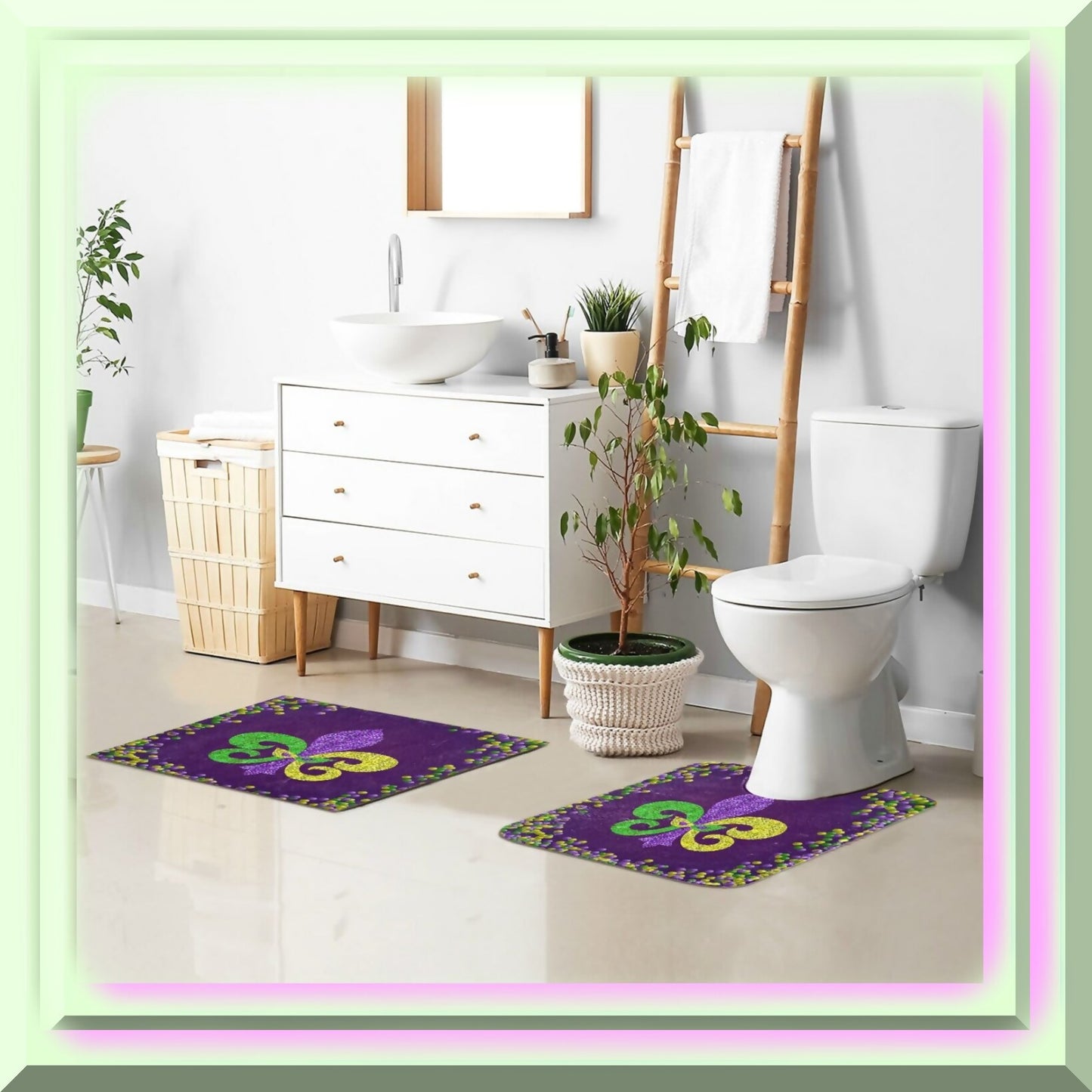 Mardi Gras Bathroom Rug 24x16 Non-Slip Absorbent Mat