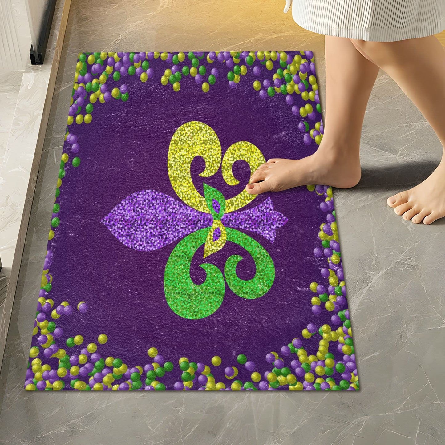 Mardi Gras Bathroom Rug 24x16 Non-Slip Absorbent Mat