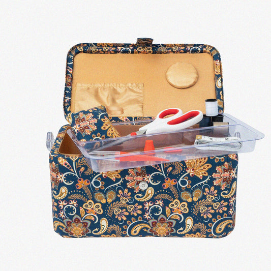 Large Tackle Basket Navy Paisley Print