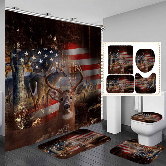Deer Patriotic Flag Camo Shower Curtain Set