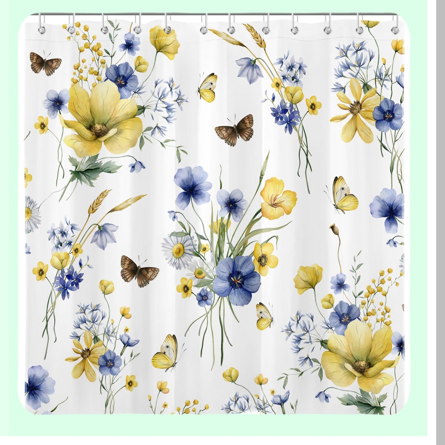 Spring Blue and Yellow Floral Shower Curtain 72x72 inches