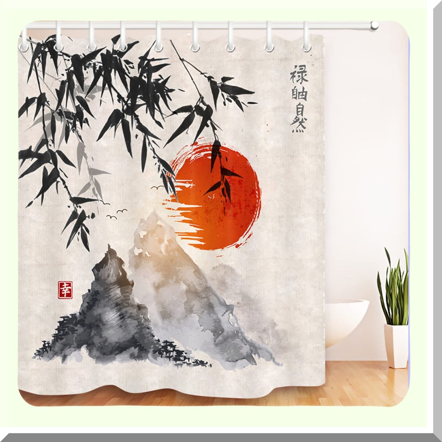 Black Bamboo Shower Curtain 72x72 Inch Waterproof Fabric