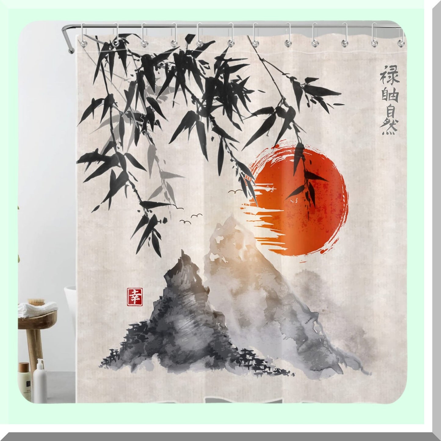 Black Bamboo Shower Curtain 72x72 Inch Waterproof Fabric