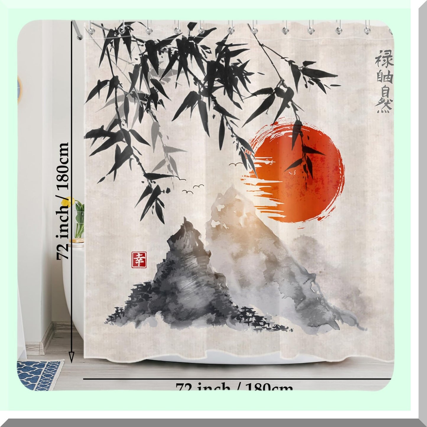 Black Bamboo Shower Curtain 72x72 Inch Waterproof Fabric