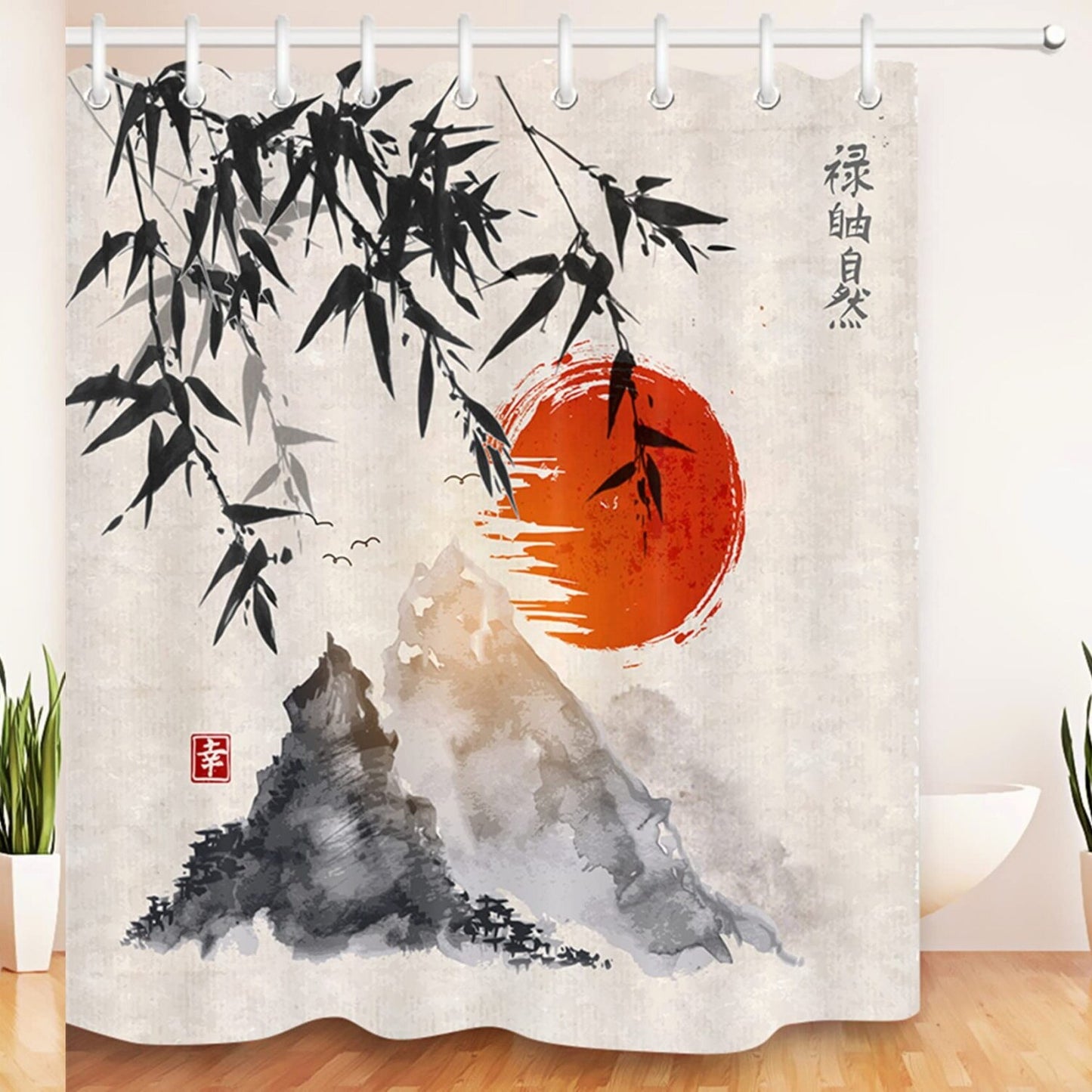 Black Bamboo Shower Curtain 72x72 Inch Waterproof Fabric
