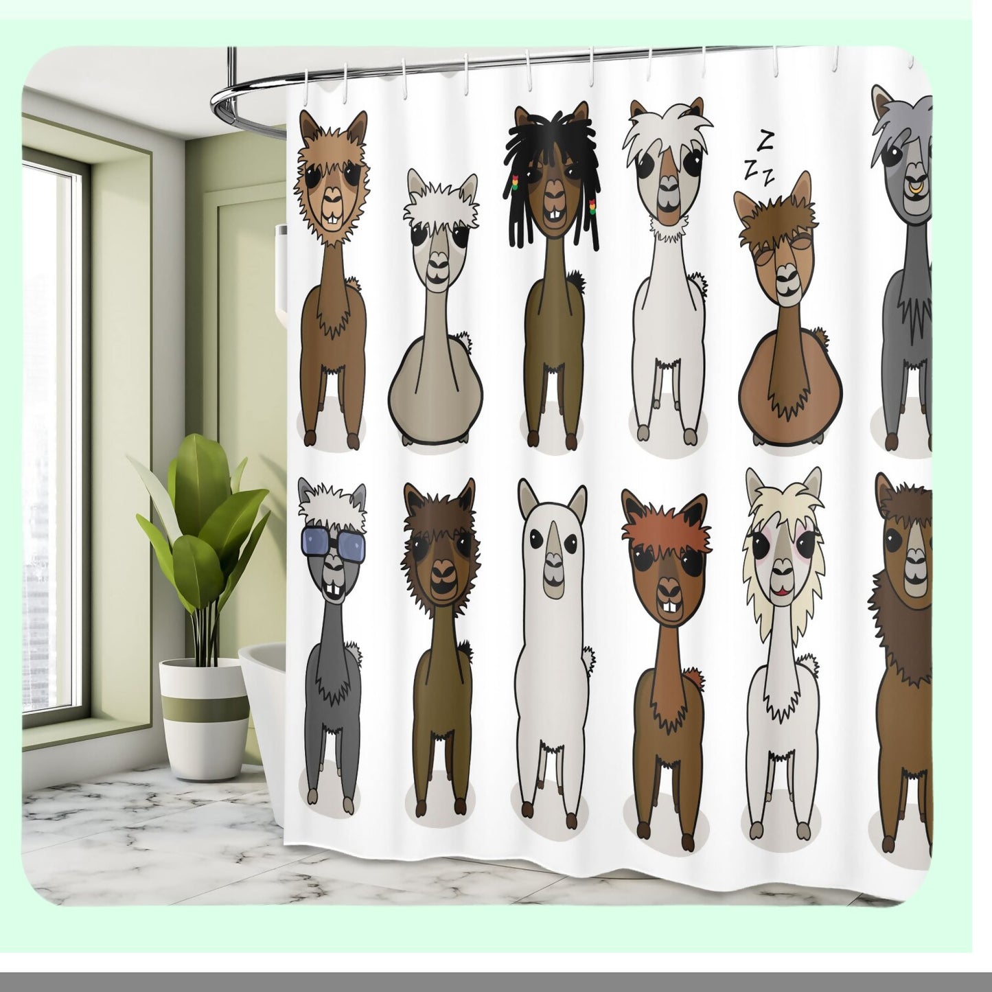 Cartoon Alpacas Shower Curtain 69x70 inches