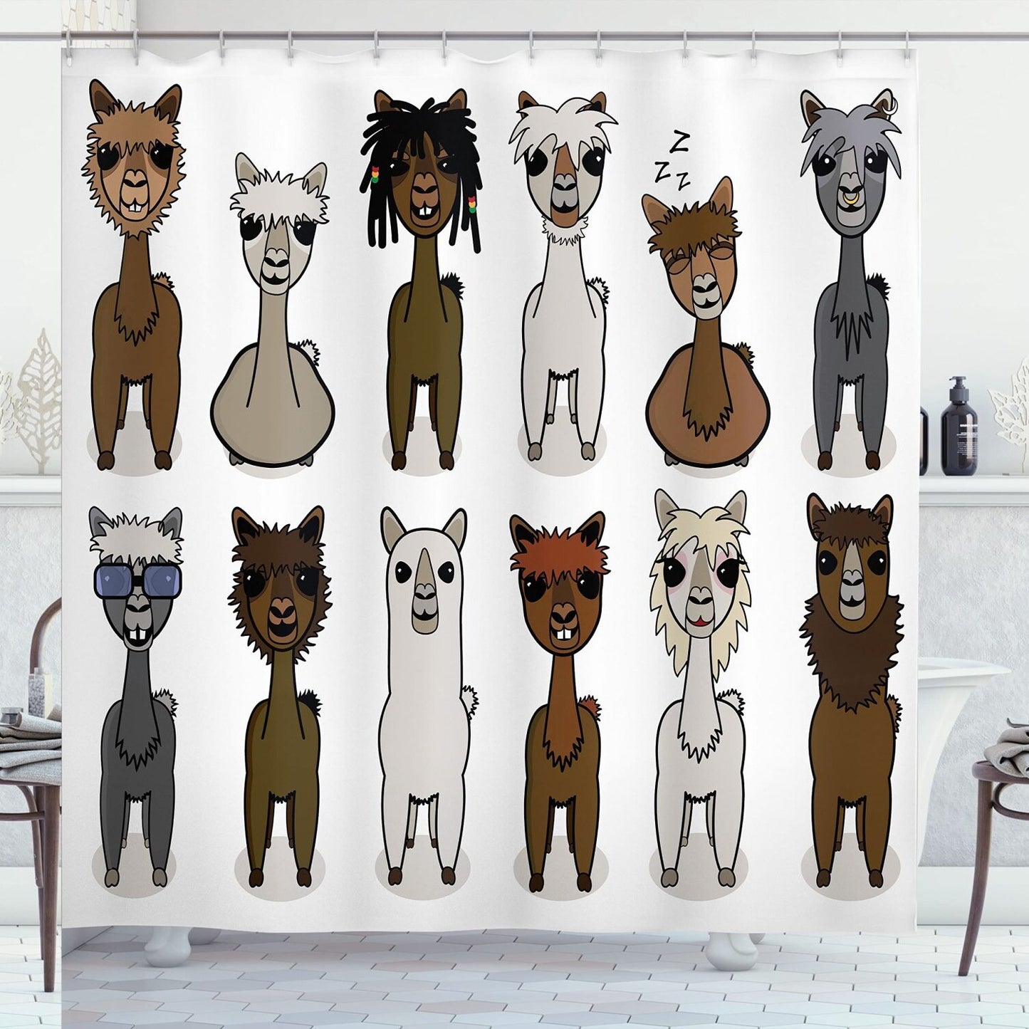 Cartoon Alpacas Shower Curtain 69x70 inches