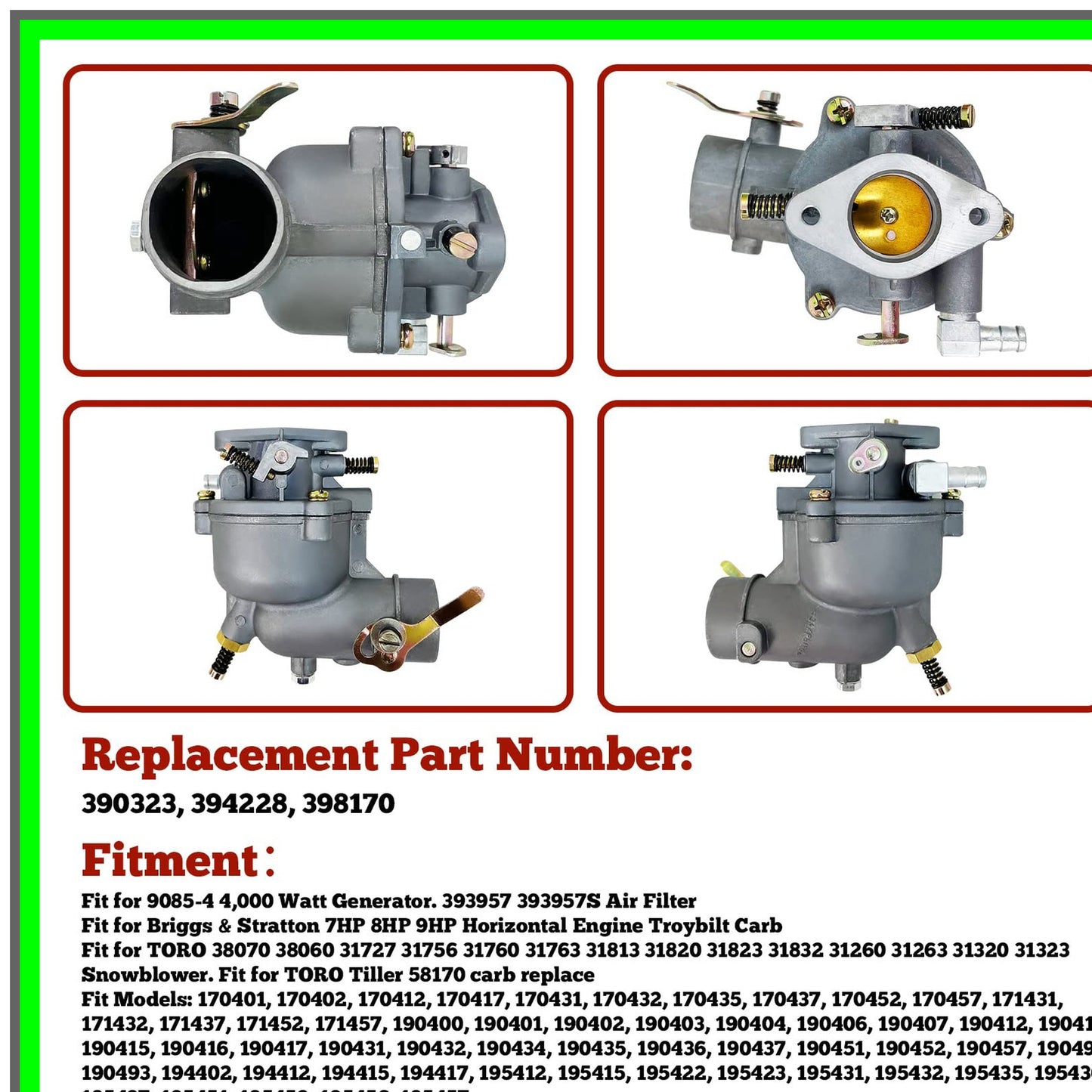 Carburetor Replacement for Briggs Stratton 7HP 8HP 9HP Horizontal Engines