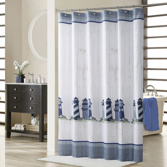 Lighthouse Farmhouse Blue Sea Shower Curtain 54" x 72"