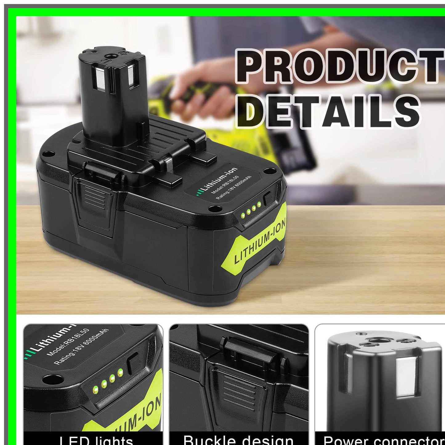 Ryobi 18V 6.0Ah Lithium Battery Replacement for ONE+ Cordless Tools