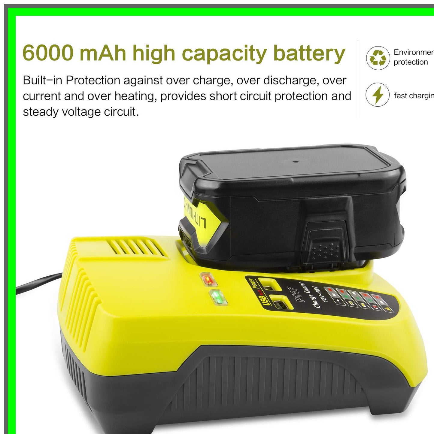 Ryobi 18V 6.0Ah Lithium Battery Replacement for ONE+ Cordless Tools